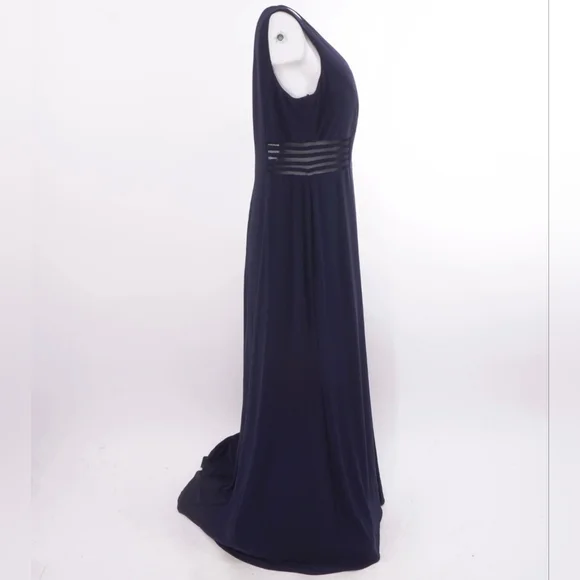 Navy Morgan & Co. Womens Solid With Mesh A-Line Dress Junior Size 16 W - Picture 4 of 10